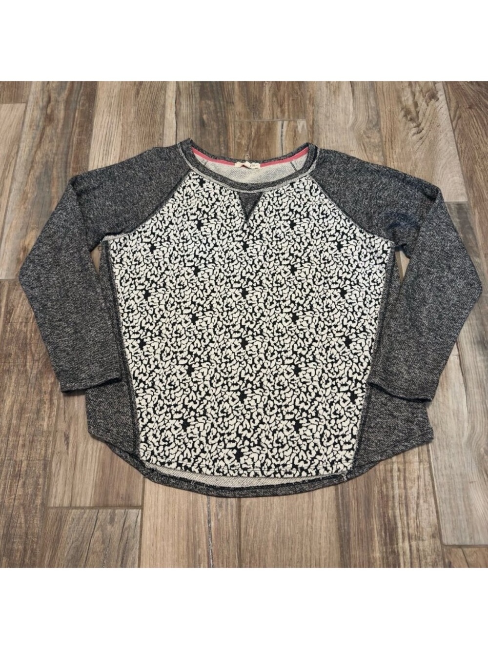 Rewind Charcoal Leapord Mixed Knit Long Sleeve Pullover Sweatshirt